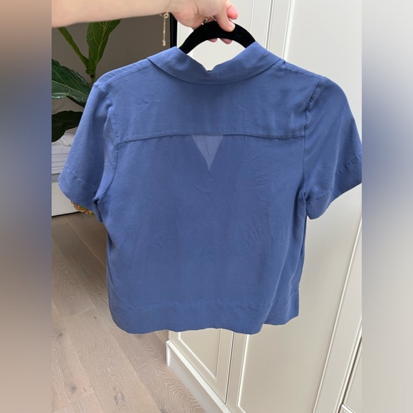 French Blue Washable Clean Silk Short-Sleeve Notch Shirt - Picture 2 of 3